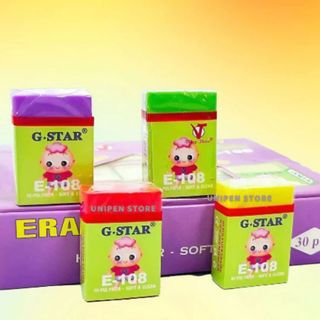 LEAFBOOK Gôm Tẩy/Xóa Bút Chì G-STAR E-108 Chính Hãng – Tẩy Sạch, Không Bẩn Giấy, Mềm Mịn