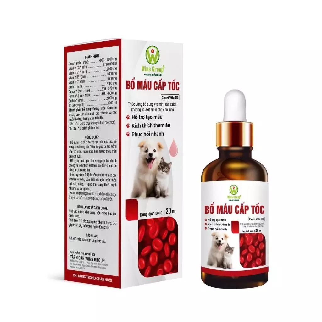 Bổ máu cho chó, mèo cấp tốc – Hỗ trợ tạo máu nhanh, Bổ sung sắt, khoáng... - WinDog WinCat (20ML)