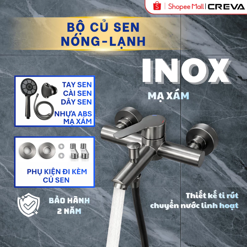 Củ Sen Nóng Lạnh Inox 304 Cao Cấp Mạ Xám | CR-116X | Phối Vòi Sen Nhà Tắm Và Cài Treo Cùng Màu — ảnh 1