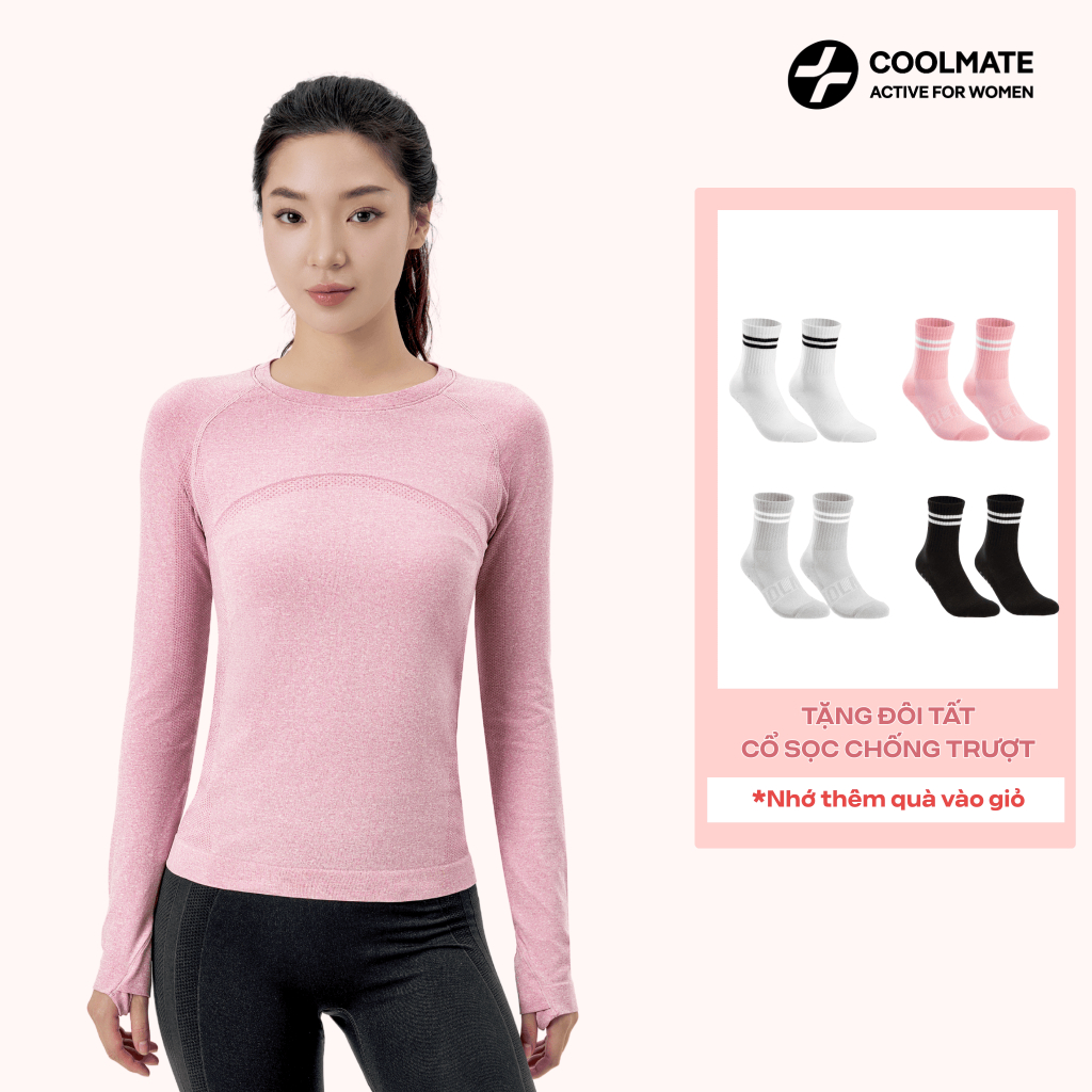 [TẶNG KÈM TẤT] Áo dài tay Nữ thể thao giữ nhiệt Vital Seamless hạn chế ma sát khi vận động - Coolmate Active For Women