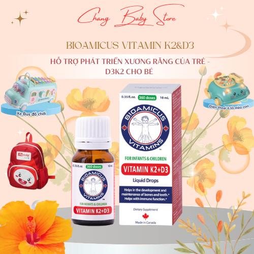BioAmicus Vitamin K2&D3 hỗ trợ phát triển xương răng của trẻ - D3K2 Cho Bé chai 10ml