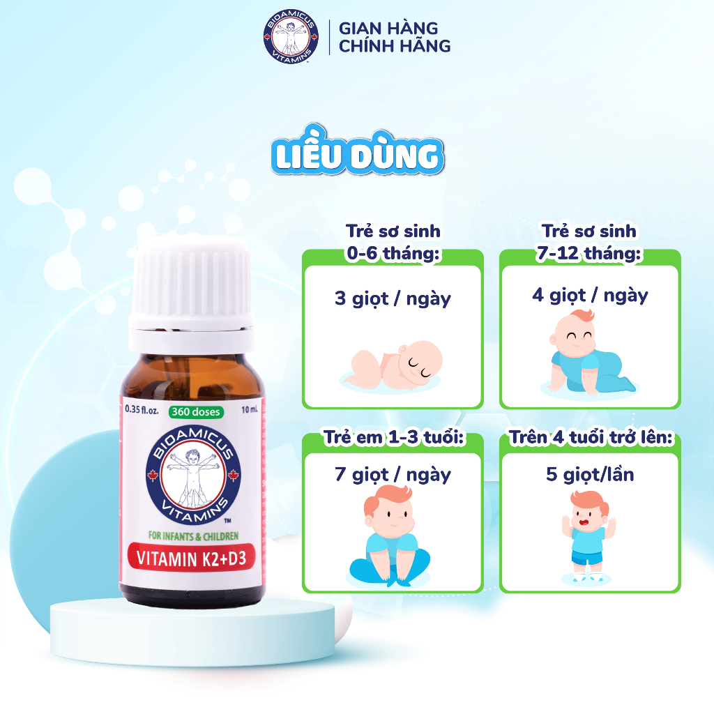 Combo 2 hộp BioAmicus Vitamin K2&D3 hỗ trợ phát triển xương răng của trẻ chai 10ml nhập khẩu canada