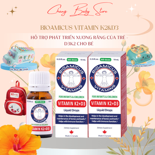 Combo 2 hộp BioAmicus Vitamin K2&D3 hỗ trợ phát triển xương răng của trẻ chai 10ml nhập khẩu canada