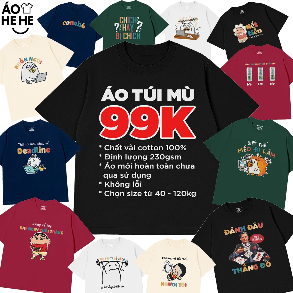 Áo Thun Túi Mù Bí Ẩn Ngẫu Nhiên Random Các Mẩu Áo Thun Hài Hước Form Rộng Cotton 230gsm In Theo Yêu Cầu