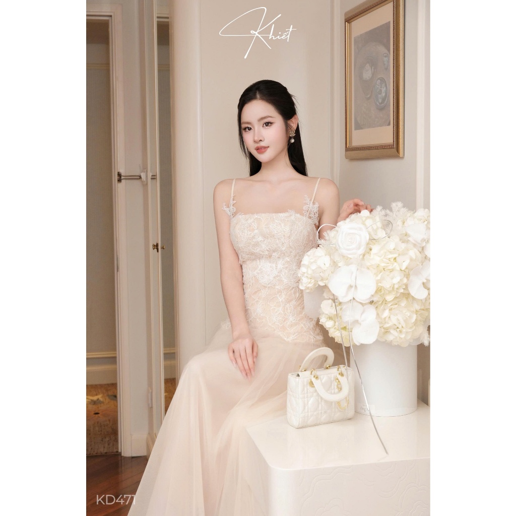Đầm ren lưới Khiết form maxi dài xòe phong cách tiệc tùng tiểu thư KD471