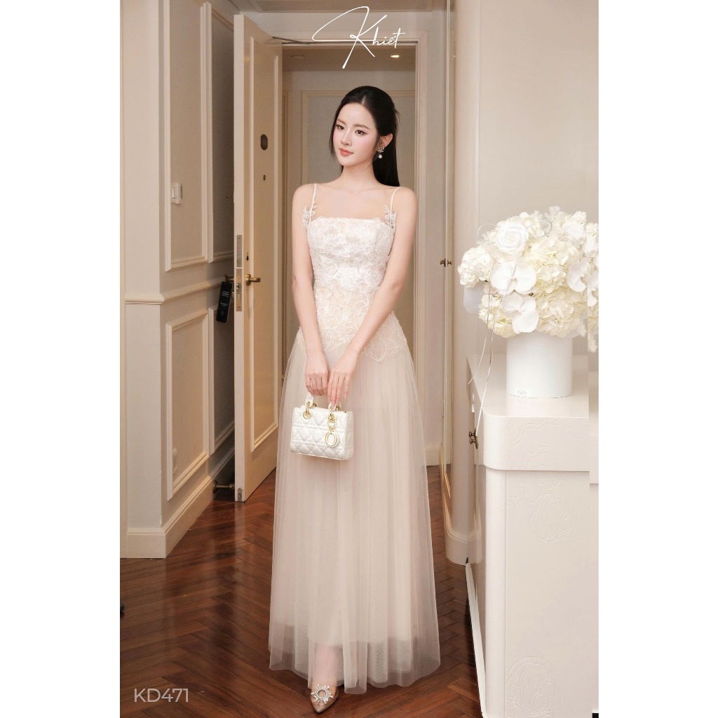 Đầm ren lưới Khiết form maxi dài xòe phong cách tiệc tùng tiểu thư KD471