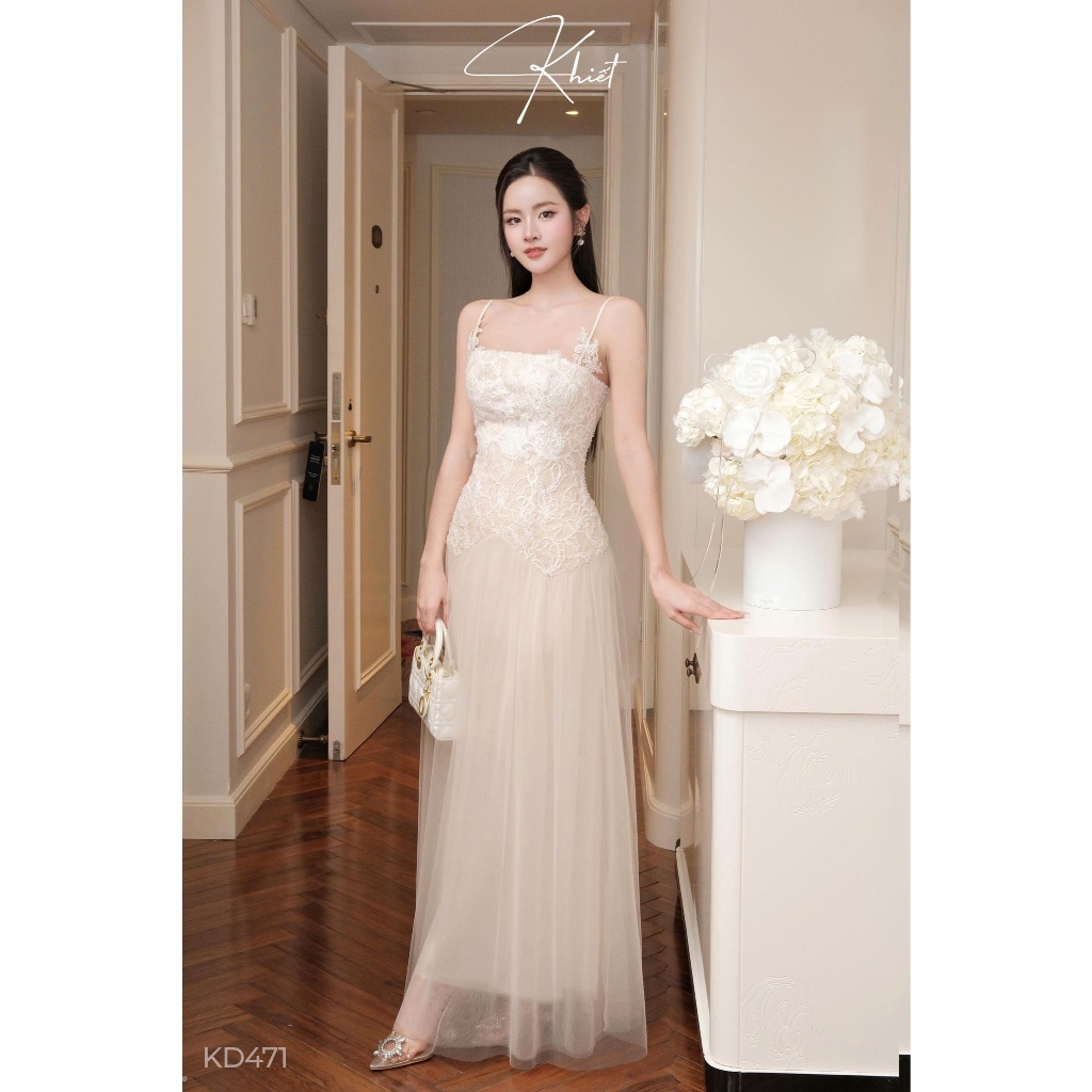 Đầm ren lưới Khiết form maxi dài xòe phong cách tiệc tùng tiểu thư KD471