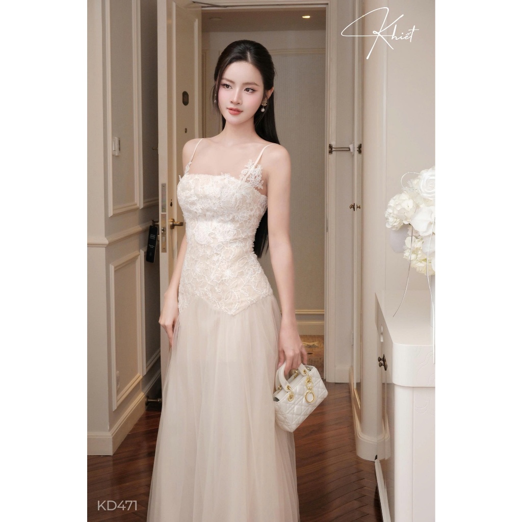 Đầm ren lưới Khiết form maxi dài xòe phong cách tiệc tùng tiểu thư KD471