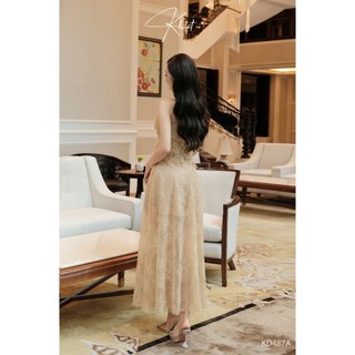 Đầm ren hoa kim sa Khiết Style dáng dài phong cách dự tiệc sang trọng KD487A