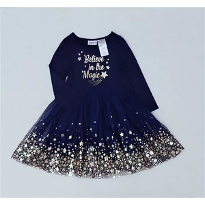 Váy Thun Bé Gái Navy Kim Tuyến Ánh Sao Tay Dài Believe In The Magic
