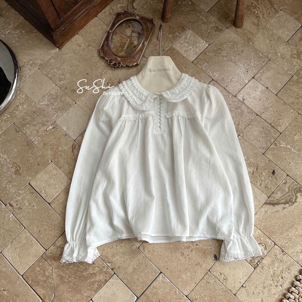 [𝑯𝒂 𝑨𝒏𝒉]Áo Sơ Mi Cổ Ren Tiểu Thư QCL1