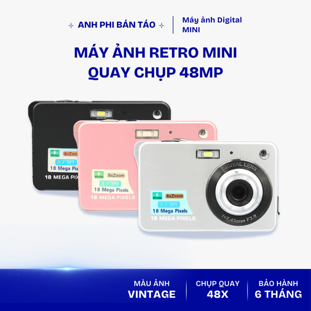Máy ảnh digital mini Anh Phi Retro 48MP nhỏ gọn nhiều màu | Anh Phi Bán ...