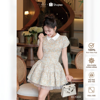 Đầm ngắn Khiết Style xòe gấm hoa cổ điển, phong cách trẻ trung thanh lịch KD560
