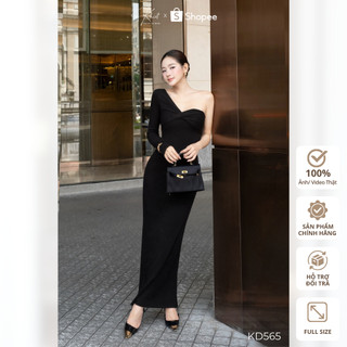 Đầm thun đen dài lệch vai có kèm vòng tay phong cách quyến rũ hiện đại Khiết KD565
