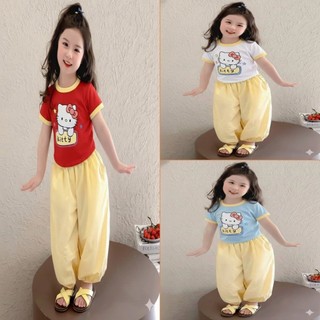Set Bé Gái Kitty Áo Thun + Quần  Đũi Ống Phồng – Mặc Mát, Dễ Thương size 9-25kg