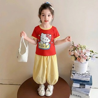 Set Bé Gái Kitty Áo Thun + Quần  Đũi Ống Phồng – Mặc Mát, Dễ Thương size 9-25kg