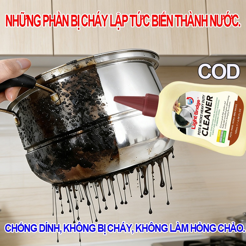[COD] Nước tẩy vết bẩn đen có thể loại bỏ dầu mỡ và các vết bẩn cứng đầu trên nồi, chảo, dụng cụ nhà bếp và máy hút mùi.