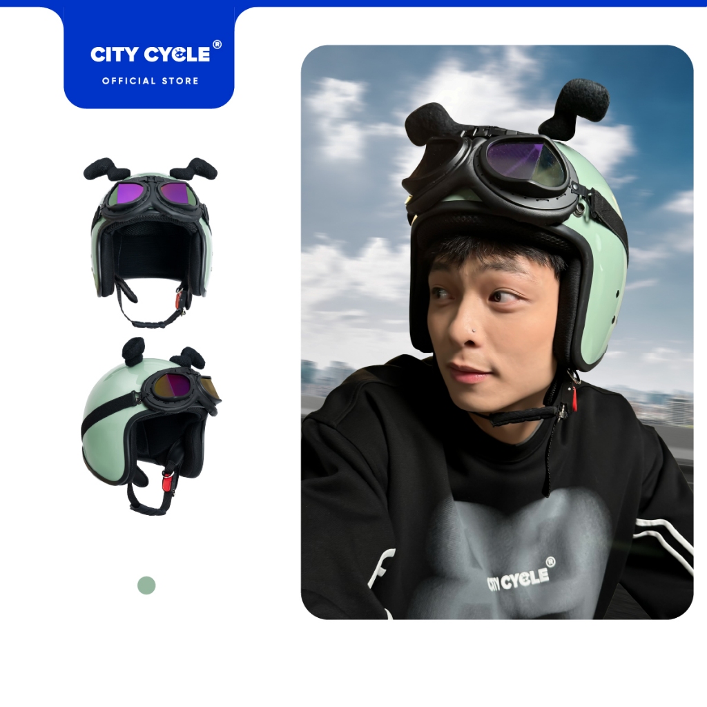 Mũ Bảo Hiểm 3/4 Alien Local Brand Chính Hãng City Cycle kèm kính lót vải mè dày cao cấp freesize