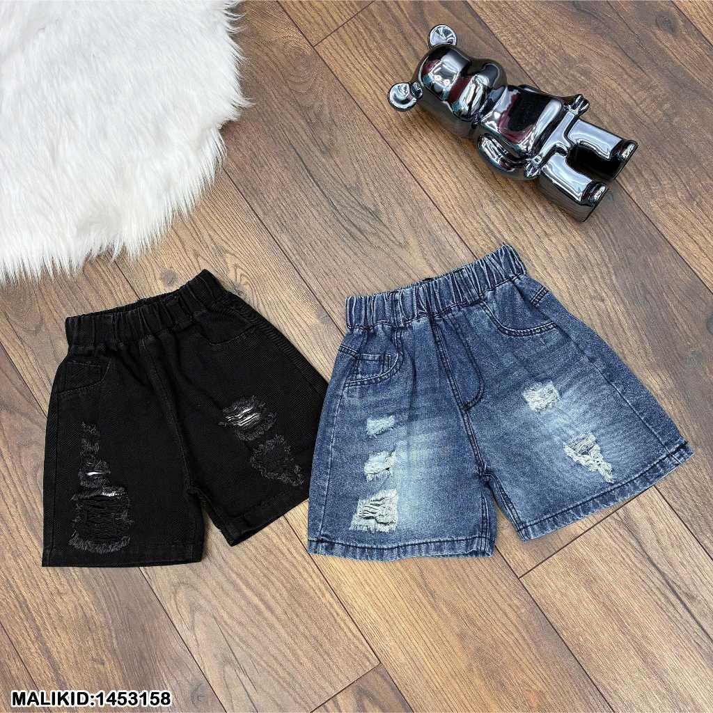 Quần short bò cho bé trai cạp chun rách nhẹ hàng cao cấp-Quần bò lửng cho bé trai chất siêu đẹp