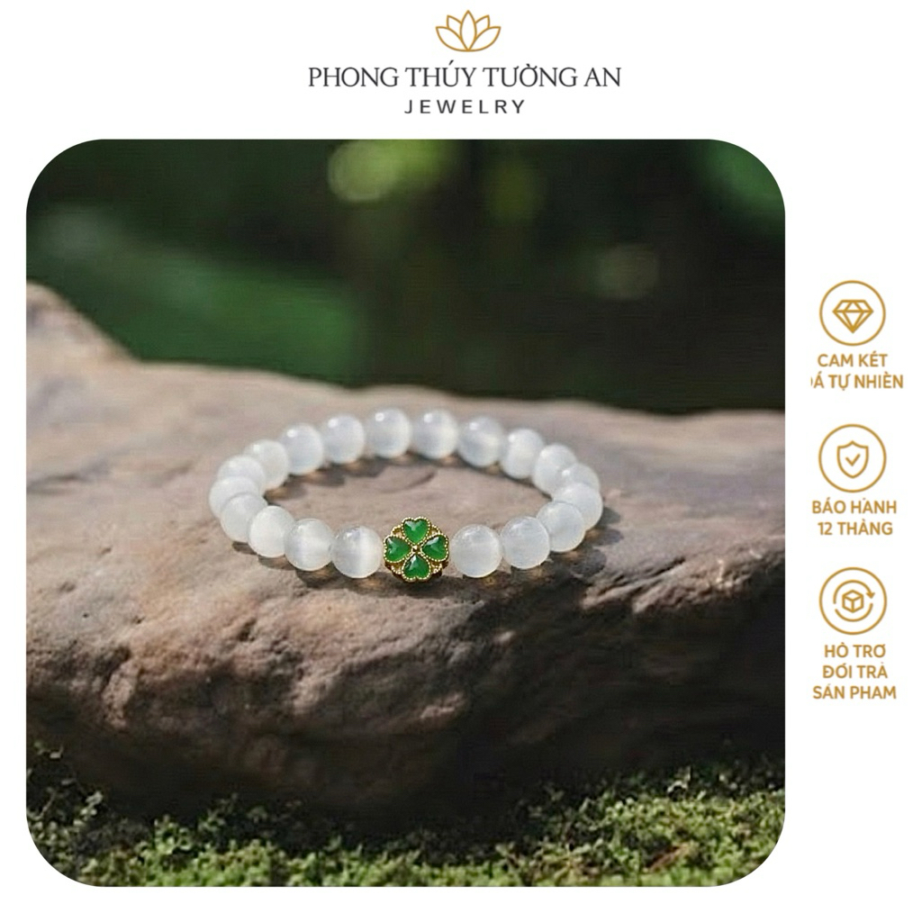 Vòng Tay Mắt Mèo Mix Charm Cỏ Bốn Lá