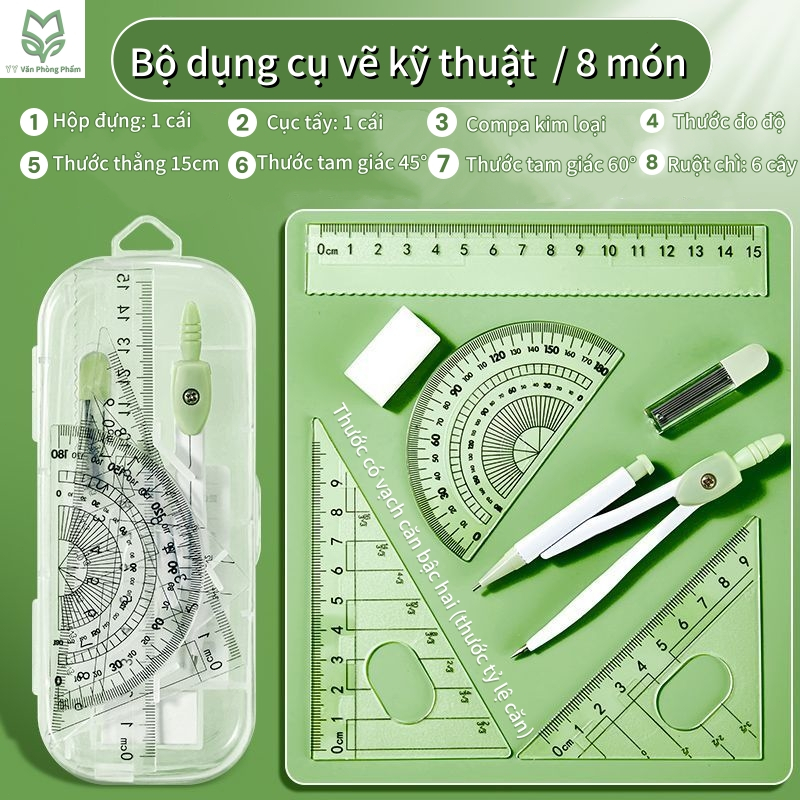 Bộ Compa Thước Chuyên Dụng Cho Học Sinh: Dụng Cụ Vẽ Hình Thi Cử, Thước Tam Giác Trong Sut-quà  Tết