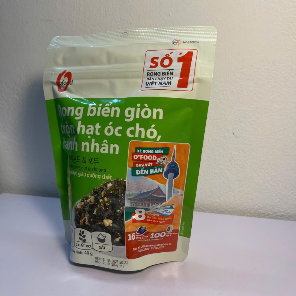 Rong Biển O’Food Trộn Óc Chó Hạnh Nhân, Rong Biển Trộn Cơm Cho Bé Giòn Ngon, Combo 2 và 5 Gói