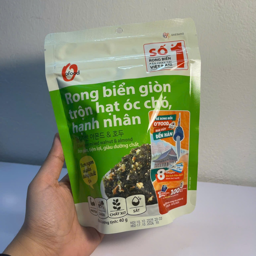 Rong Biển O’Food Trộn Óc Chó Hạnh Nhân, Rong Biển Trộn Cơm Cho Bé Giòn Ngon, Combo 2 và 5 Gói