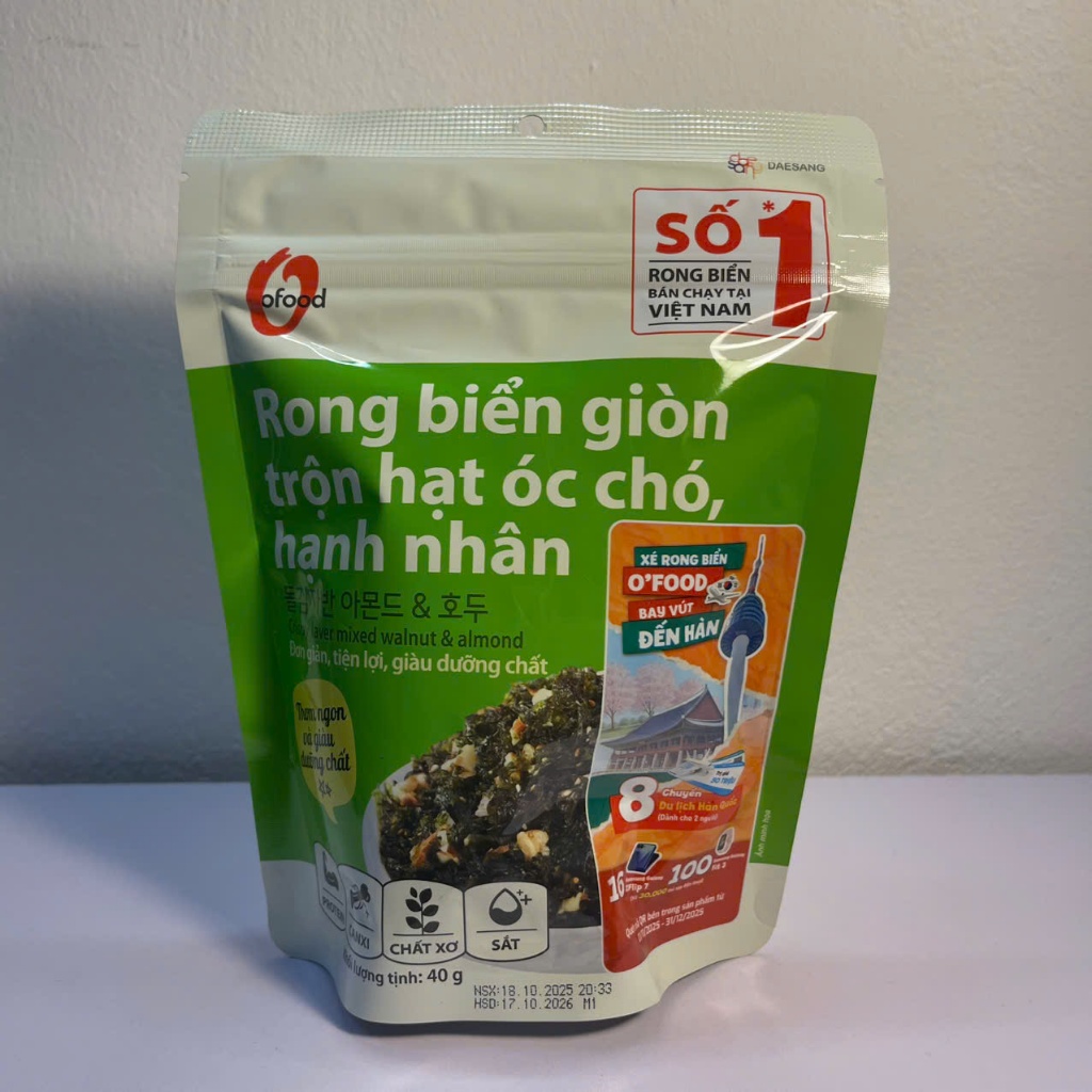 Rong Biển O’Food Trộn Óc Chó Hạnh Nhân, Rong Biển Trộn Cơm Cho Bé Giòn Ngon, Combo 2 và 5 Gói