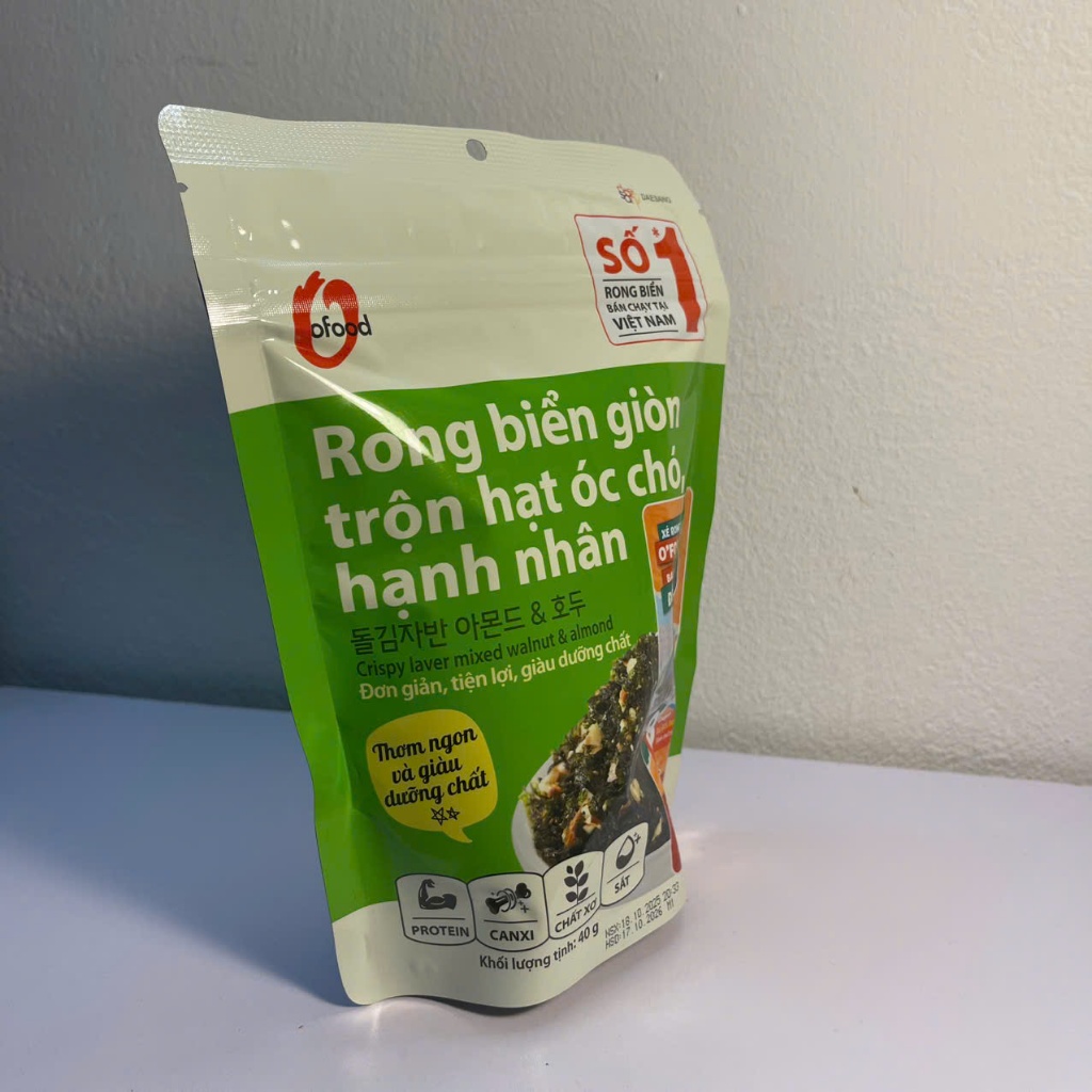 Rong Biển O’Food Trộn Óc Chó Hạnh Nhân, Rong Biển Trộn Cơm Cho Bé Giòn Ngon, Combo 2 và 5 Gói