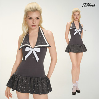 Đầm nữ MONÁ Đầm cổ yếm thuỷ thủ chấm bi phối nơ - COCO DRESS