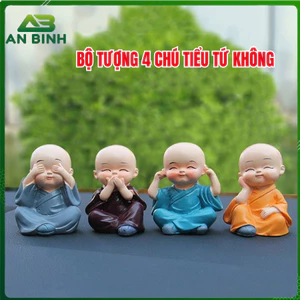 Bộ 4 Tượng Chú Tiểu Tứ Không Để Taplo Trang Trí Xe Ô Tô, Bàn Làm Việc, Bàn Học - An Bình Auto