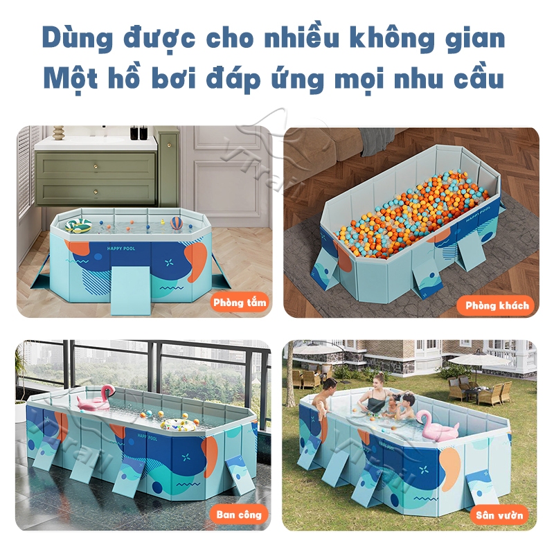 Bể bơi gia đình loại lớn Mẫu mới nhất 2026 có thể gấp gọn không cần bơm hơi đa kích thước An Toàn Cho Bé