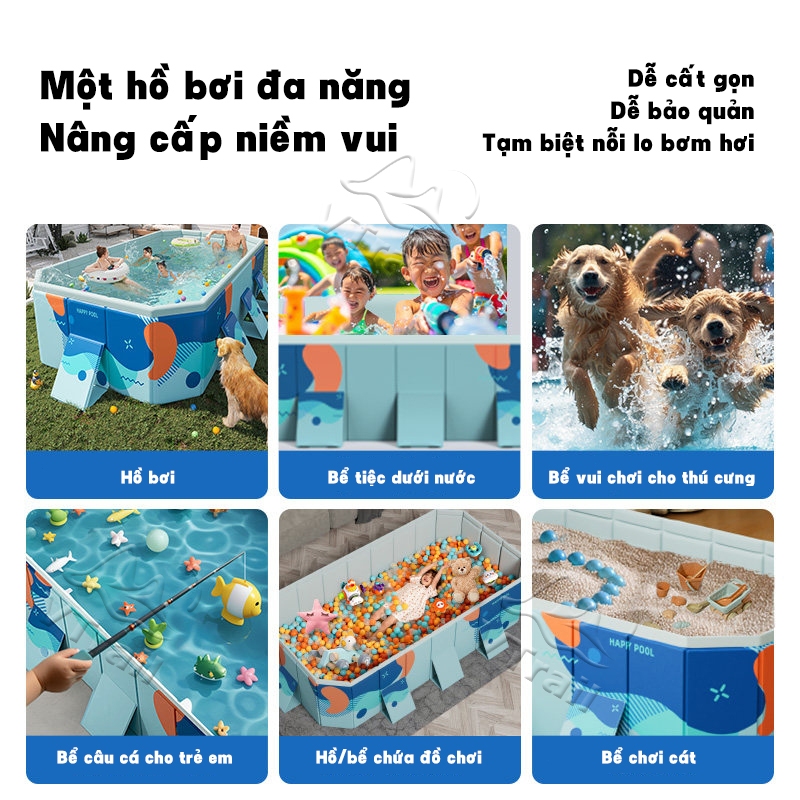 Bể bơi gia đình loại lớn Mẫu mới nhất 2026 có thể gấp gọn không cần bơm hơi đa kích thước An Toàn Cho Bé