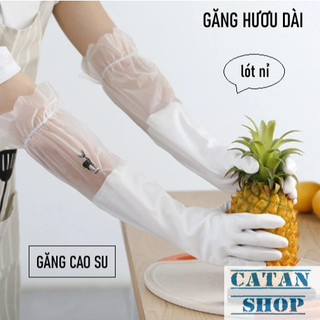 Găng Tay Rửa Bát Hươu Dài Có Lót Nỉ Bên Trong Giữ Ấm Bảo Vệ Da Tay Khỏi Hóa Chất Có Dây Chun Chống Tuột