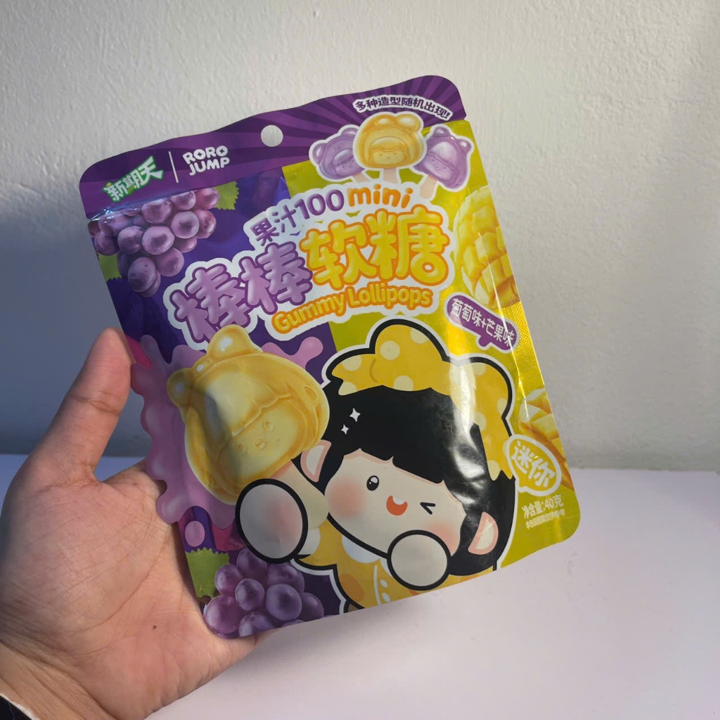 Kẹo Mút Mini Nước Ép Trái Cây nguyên chất, Vị Đào Trắng và Quýt Calamansi, Kẹo Trái Cây Tự Nhiên Ăn Vặt Ngon