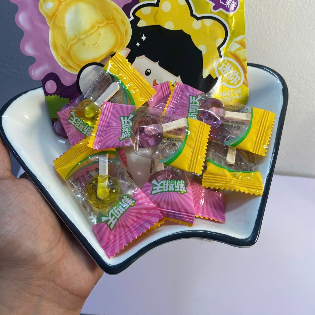 Kẹo Mút Mini Nước Ép Trái Cây nguyên chất, Vị Đào Trắng và Quýt Calamansi, Kẹo Trái Cây Tự Nhiên Ăn Vặt Ngon