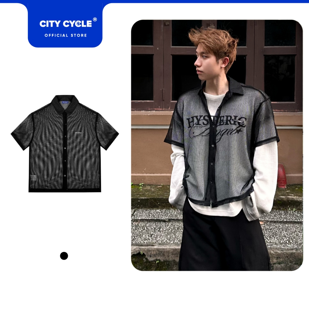 Áo sơ mi lưới ngắn tay nam nữ boxy Local Brand Chính Hãng City Cycle Áo sơ mi Reason Smile