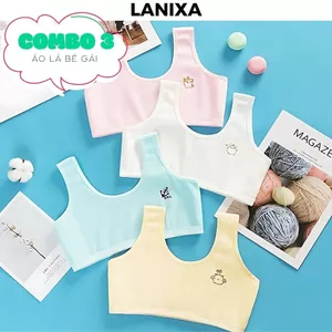 COMBO 3 Áo lá bé gái tuổi dậy thì cotton thoáng mát thấm hút mồ hôi họa tiết xinh xắn LANIXA CBB341