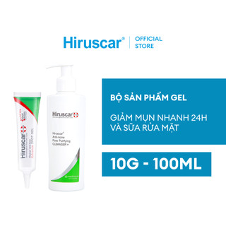 Bộ sản phẩm gel giảm mụn nhanh 24h Hiruscar 10g và Sữa rửa mặt 100ml
