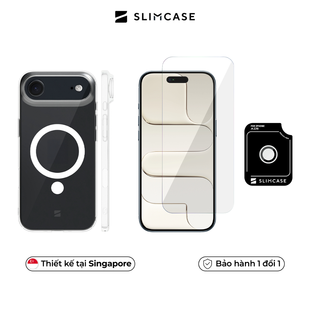 [Combo 3in1] Ốp lưng, Kính cường lực & Lens Camera iPhone Air SLIMCASE - Bảo vệ toàn diện, Không ố vàng