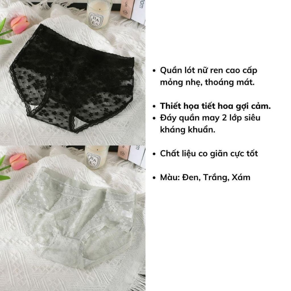 COMBO 3 Quần lót nữ ren hoa xinh xắn sang trọng cạp vừa tôn dáng đáy lót kháng khuẩn LANIXA CBL2018