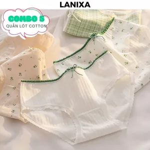 COMBO 5 Quần lót nữ cotton gân tăm đáy lót thoáng khí viền ren họa tiết xinh xắn cute LANIXA CBL311
