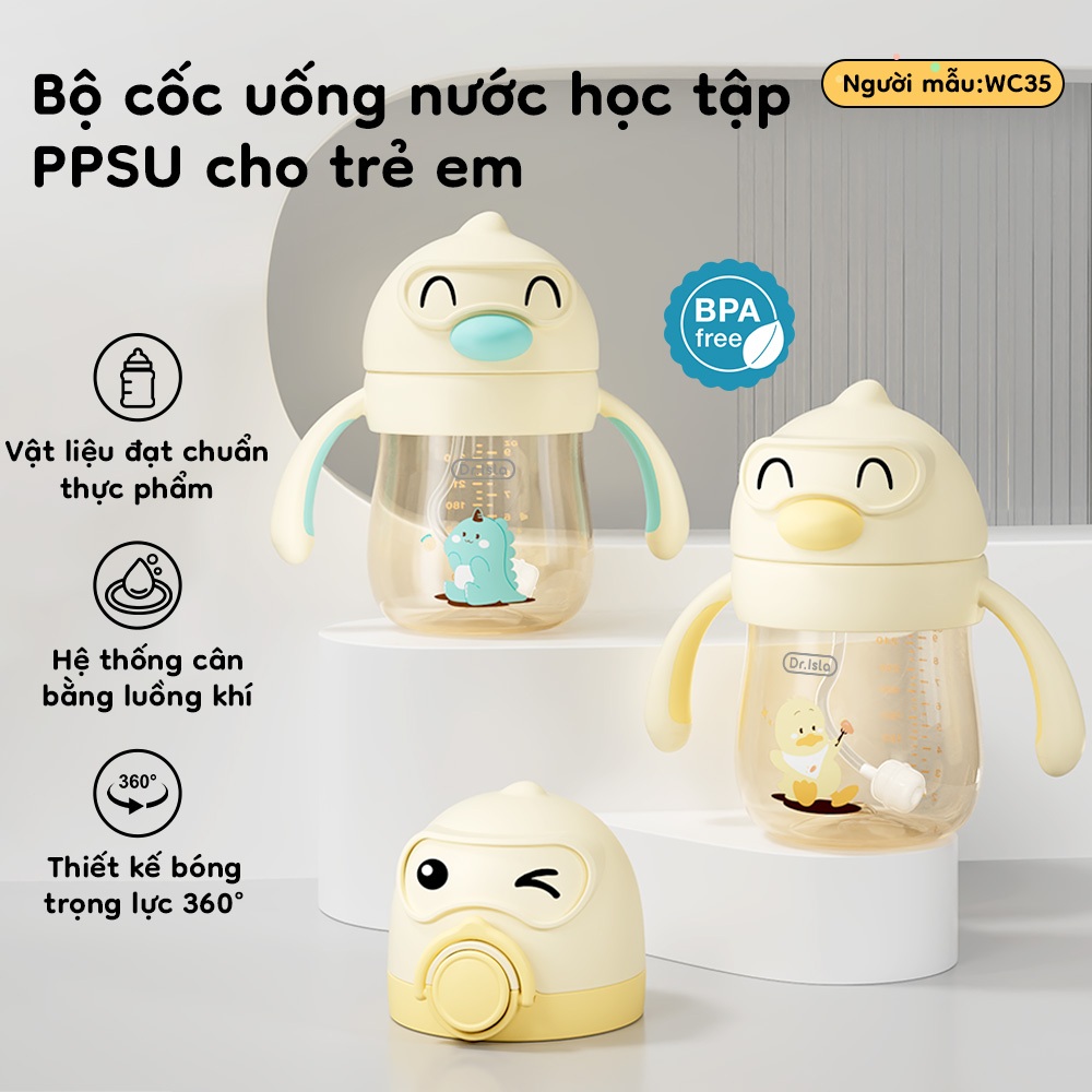 Bình Tập Hút Cho Bé Dr.isla  bình sữa Vật liệu PPSU 240ml gồm hai vòi uống BPA Free an toàn và tiện lợi WC35