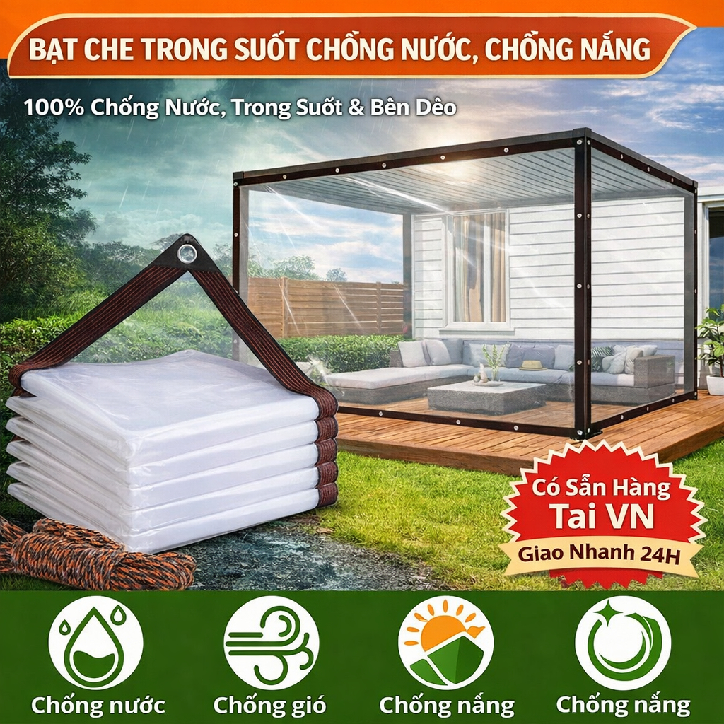 Tấm bạt che mưa PVC chống nước 100%, chất liệu dày chắc không rách ...