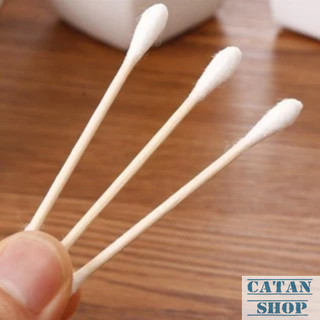Tăm Bông Ngoáy Tai, Bịch 100 Tăm Bông Ráy Tai Thân Gỗ Đầu Bông Cotton Mềm Mịn Khử Trùng An Toàn