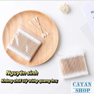 Tăm Bông Ngoáy Tai, Bịch 100 Tăm Bông Ráy Tai Thân Gỗ Đầu Bông Cotton Mềm Mịn Khử Trùng An Toàn