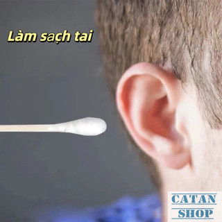 Tăm Bông Ngoáy Tai, Bịch 100 Tăm Bông Ráy Tai Thân Gỗ Đầu Bông Cotton Mềm Mịn Khử Trùng An Toàn