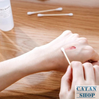 Tăm Bông Ngoáy Tai, Bịch 100 Tăm Bông Ráy Tai Thân Gỗ Đầu Bông Cotton Mềm Mịn Khử Trùng An Toàn