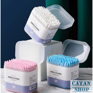 Hộp 200 Tặm Bông 2 Đầu Ngoáy Tai, Vệ Sinh Tai, Trang Điểm Tiện Lợi,Que Bông Tự Nhiên Mềm Mại An Toàn