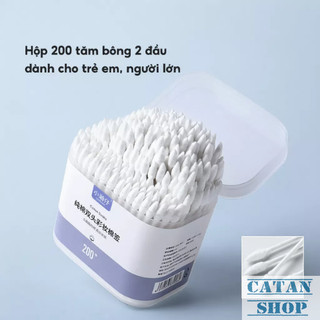 Hộp 200 Tặm Bông 2 Đầu Ngoáy Tai, Vệ Sinh Tai, Trang Điểm Tiện Lợi,Que Bông Tự Nhiên Mềm Mại An Toàn